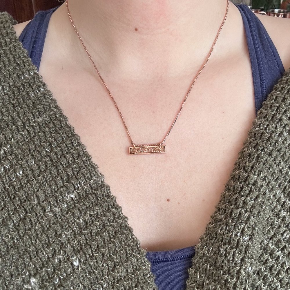 Kendra Scott Leanor Rose Gold Pendant Necklace with Rose Gold Drusy Stone